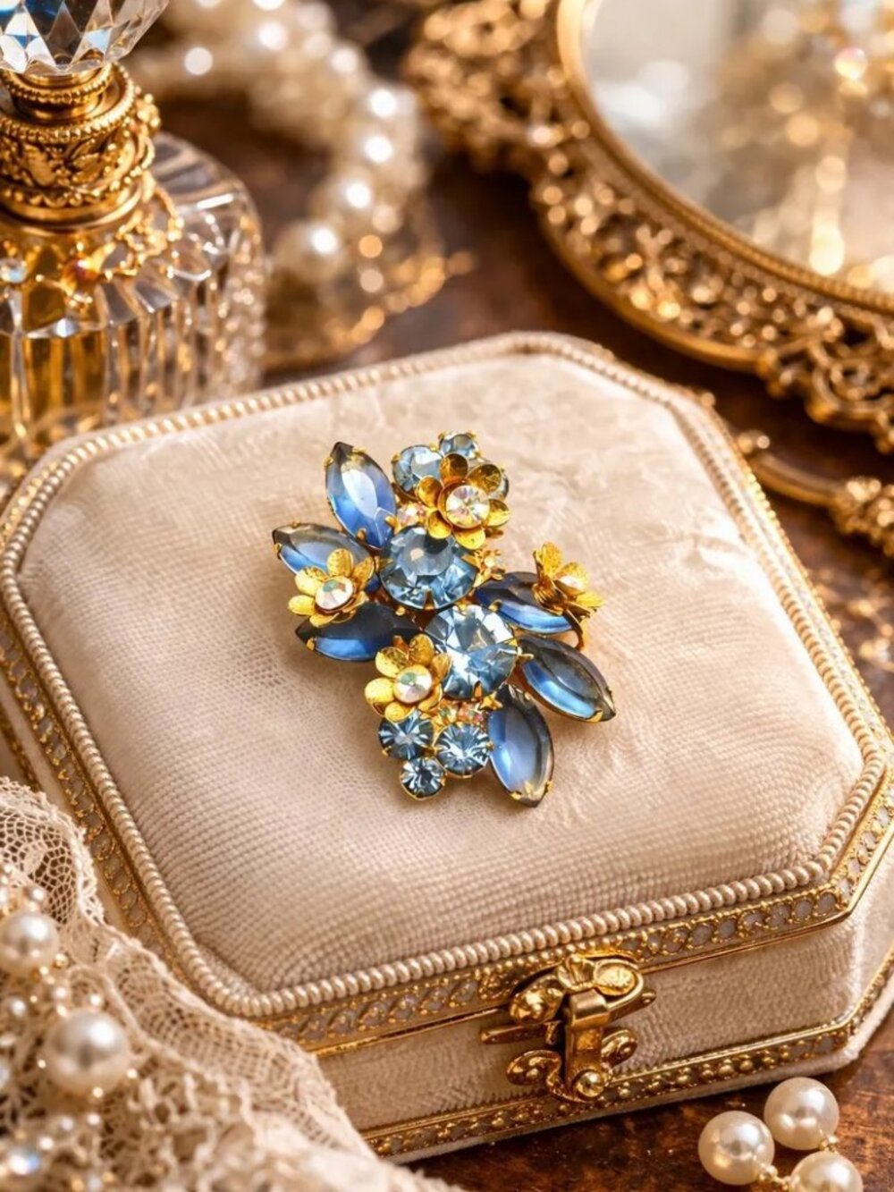 Juliana D & E Blue Aurora Borealis Rhinestone Brooch